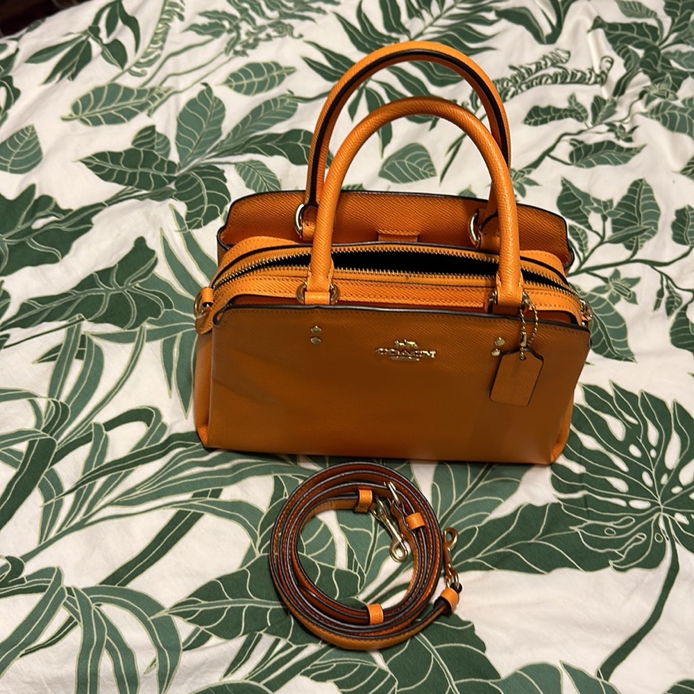 Used Orange Coach Mini Bag w/ Strap and Matching Wallet - Picture 2 of 16